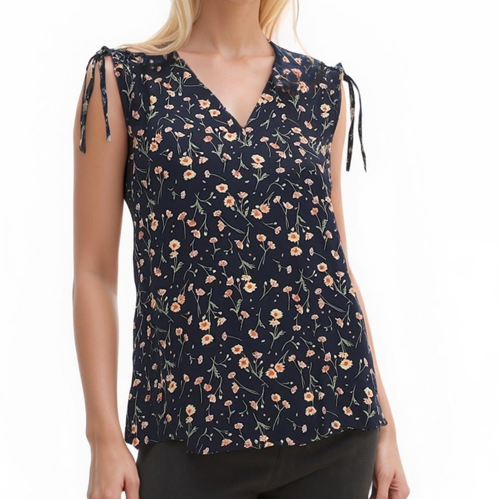 Pleione Floral Tie-Shoulder Blouse in Black